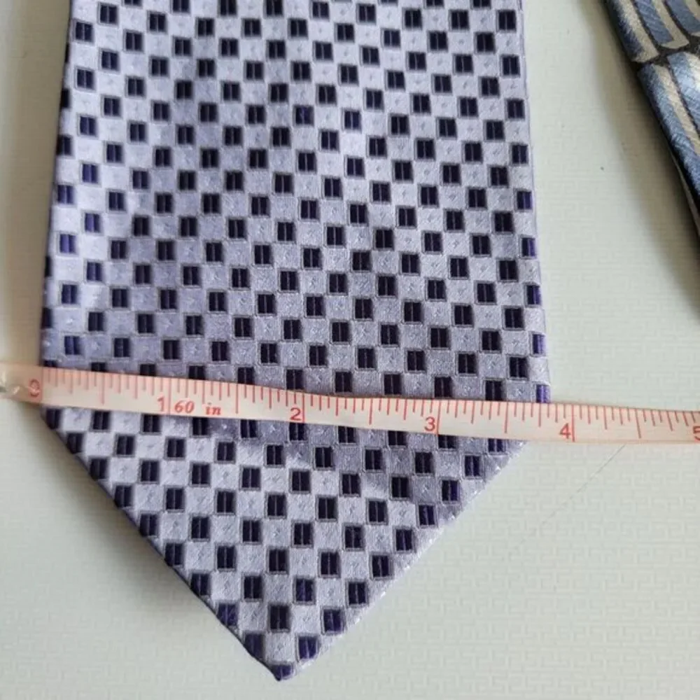 4 Murano Italia 100% Silk Bold Geometric Striped Neck Ties 60x4 Blue‎ Purple
